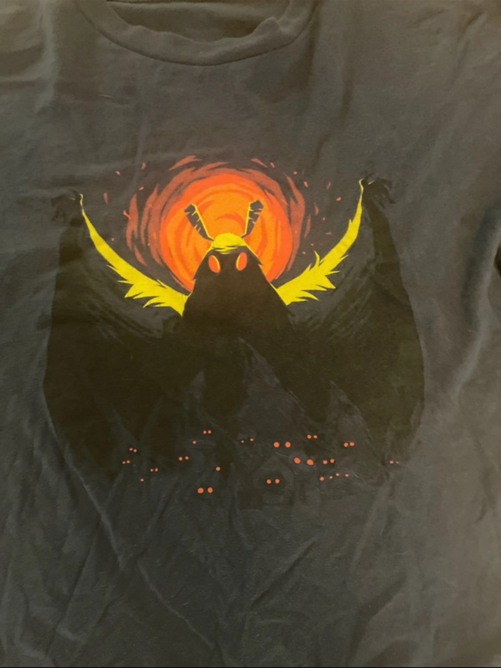 Men's Graphic T-Shirt - Black with Yellow & Orange Moth Design